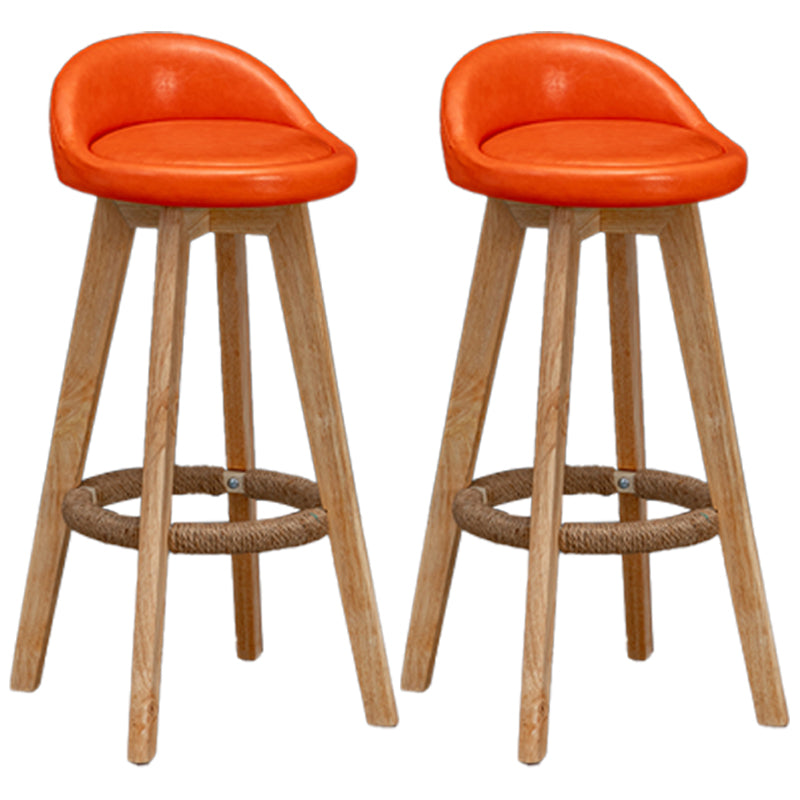 Natural Wood Upholstered Counter Stools Scandinavian Low Back Bar Stools Orange 2 Piece Set Clearhalo 'Bar Furniture' 'Bar Stools' 'bar_stools' 'furn' 'furn_bar_stools' 'furniture_bar_stools' 'Kitchen & Dining Furniture' 'kitchen&dining_furn' 'kitchen' 'kitchen_furn' Furniture' 4392548