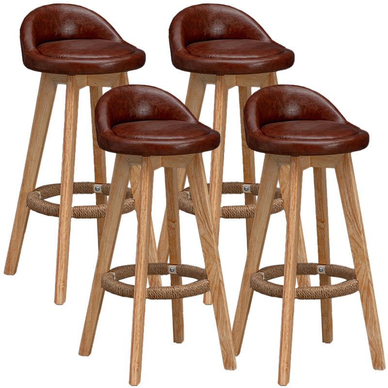 Natural Wood Upholstered Counter Stools Scandinavian Low Back Bar Stools Brown 4 Piece Set Clearhalo 'Bar Furniture' 'Bar Stools' 'bar_stools' 'furn' 'furn_bar_stools' 'furniture_bar_stools' 'Kitchen & Dining Furniture' 'kitchen&dining_furn' 'kitchen' 'kitchen_furn' Furniture' 4392563