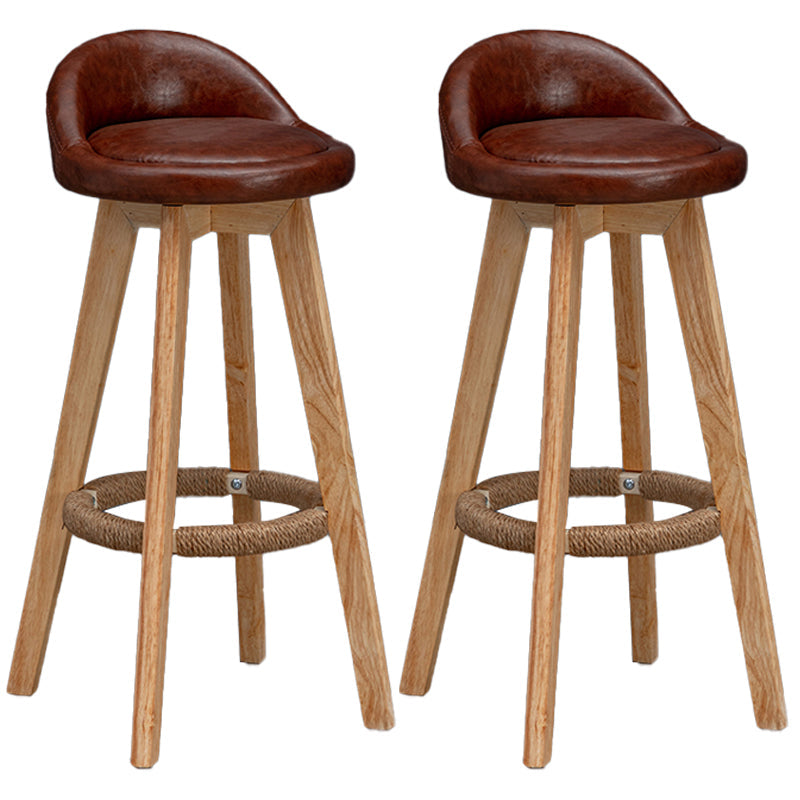 Natural Wood Upholstered Counter Stools Scandinavian Low Back Bar Stools Brown 2 Piece Set Clearhalo 'Bar Furniture' 'Bar Stools' 'bar_stools' 'furn' 'furn_bar_stools' 'furniture_bar_stools' 'Kitchen & Dining Furniture' 'kitchen&dining_furn' 'kitchen' 'kitchen_furn' Furniture' 4392567