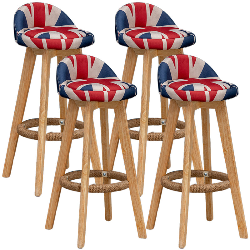 Natural Wood Upholstered Counter Stools Scandinavian Low Back Bar Stools Red-White-Blue 4 Piece Set Clearhalo 'Bar Furniture' 'Bar Stools' 'bar_stools' 'furn' 'furn_bar_stools' 'furniture_bar_stools' 'Kitchen & Dining Furniture' 'kitchen&dining_furn' 'kitchen' 'kitchen_furn' Furniture' 4392577