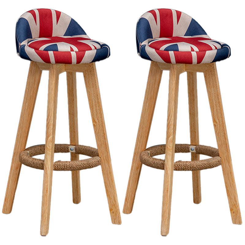 Natural Wood Upholstered Counter Stools Scandinavian Low Back Bar Stools Red-White-Blue 2 Piece Set Clearhalo 'Bar Furniture' 'Bar Stools' 'bar_stools' 'furn' 'furn_bar_stools' 'furniture_bar_stools' 'Kitchen & Dining Furniture' 'kitchen&dining_furn' 'kitchen' 'kitchen_furn' Furniture' 4392579
