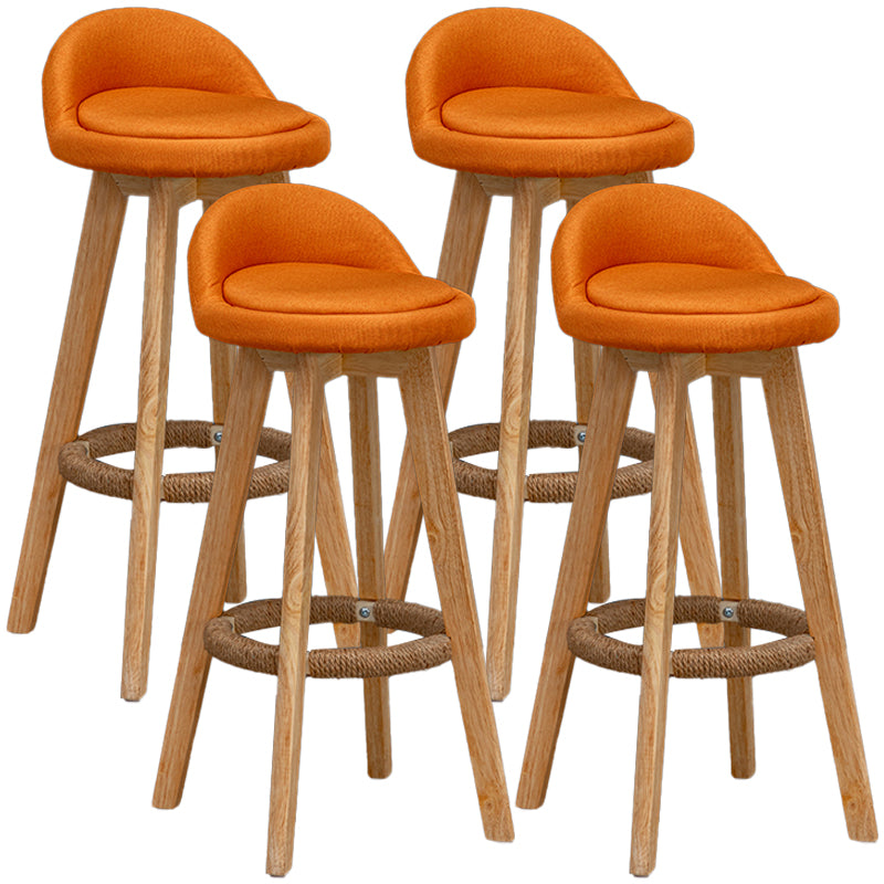 Natural Wood Upholstered Counter Stools Scandinavian Low Back Bar Stools Orange 4 Piece Set Clearhalo 'Bar Furniture' 'Bar Stools' 'bar_stools' 'furn' 'furn_bar_stools' 'furniture_bar_stools' 'Kitchen & Dining Furniture' 'kitchen&dining_furn' 'kitchen' 'kitchen_furn' Furniture' 4392580