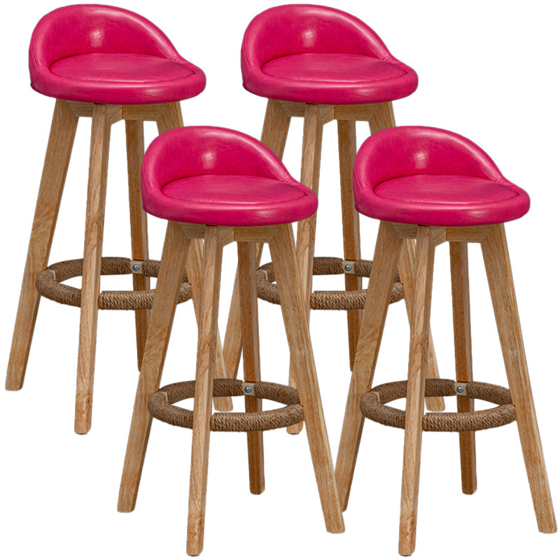 Natural Wood Upholstered Counter Stools Scandinavian Low Back Bar Stools Rose Red 4 Piece Set Clearhalo 'Bar Furniture' 'Bar Stools' 'bar_stools' 'furn' 'furn_bar_stools' 'furniture_bar_stools' 'Kitchen & Dining Furniture' 'kitchen&dining_furn' 'kitchen' 'kitchen_furn' Furniture' 4392586