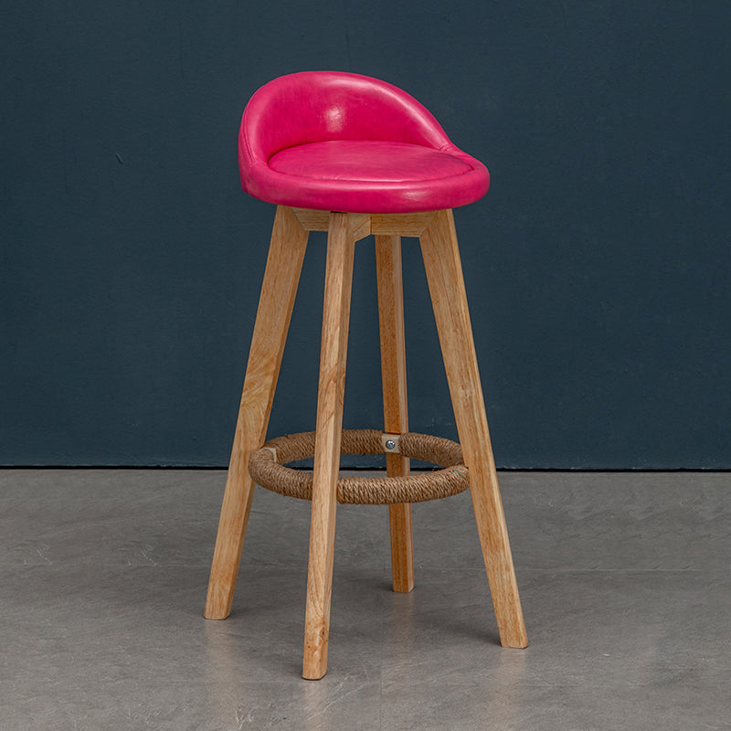 Natural Wood Upholstered Counter Stools Scandinavian Low Back Bar Stools Rose Red 1 Piece Clearhalo 'Bar Furniture' 'Bar Stools' 'bar_stools' 'furn' 'furn_bar_stools' 'furniture_bar_stools' 'Kitchen & Dining Furniture' 'kitchen&dining_furn' 'kitchen' 'kitchen_furn' Furniture' 4392587