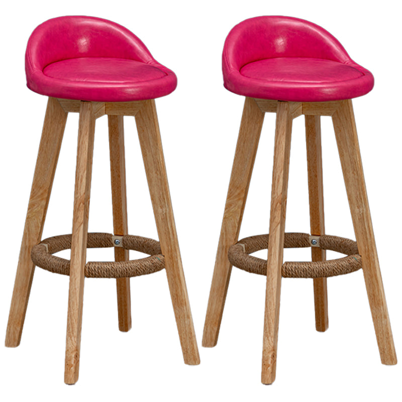 Natural Wood Upholstered Counter Stools Scandinavian Low Back Bar Stools Rose Red 2 Piece Set Clearhalo 'Bar Furniture' 'Bar Stools' 'bar_stools' 'furn' 'furn_bar_stools' 'furniture_bar_stools' 'Kitchen & Dining Furniture' 'kitchen&dining_furn' 'kitchen' 'kitchen_furn' Furniture' 4392588