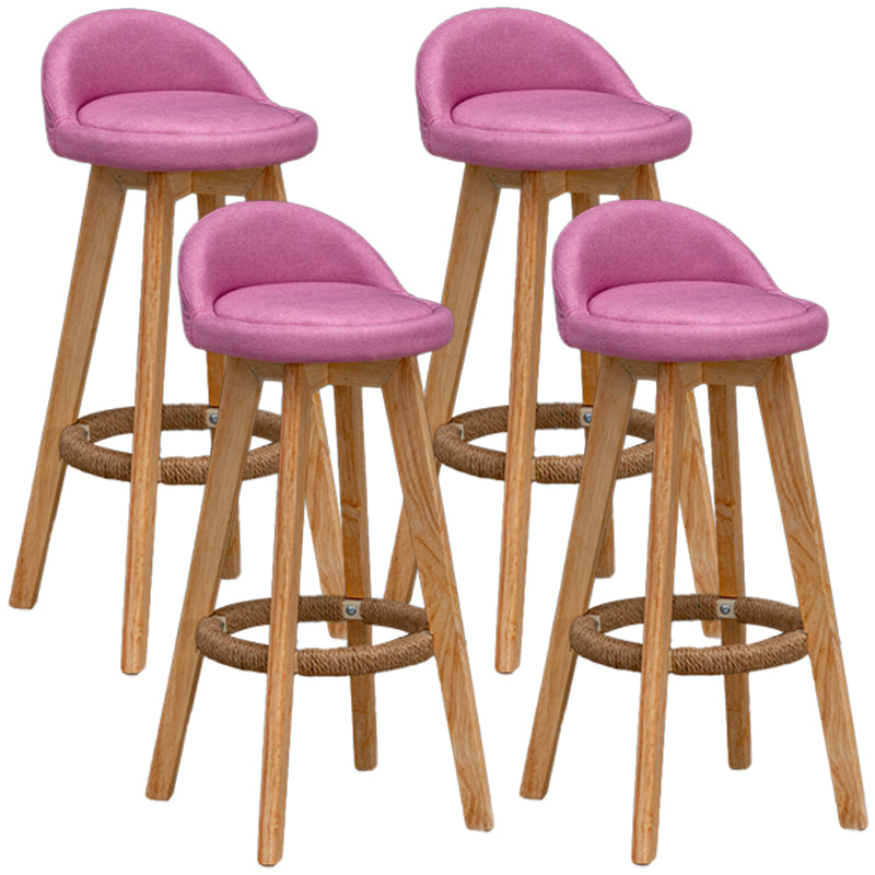 Natural Wood Upholstered Counter Stools Scandinavian Low Back Bar Stools Pink 4 Piece Set Clearhalo 'Bar Furniture' 'Bar Stools' 'bar_stools' 'furn' 'furn_bar_stools' 'furniture_bar_stools' 'Kitchen & Dining Furniture' 'kitchen&dining_furn' 'kitchen' 'kitchen_furn' Furniture' 4392604