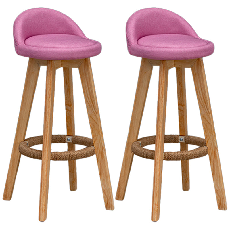 Natural Wood Upholstered Counter Stools Scandinavian Low Back Bar Stools Pink 2 Piece Set Clearhalo 'Bar Furniture' 'Bar Stools' 'bar_stools' 'furn' 'furn_bar_stools' 'furniture_bar_stools' 'Kitchen & Dining Furniture' 'kitchen&dining_furn' 'kitchen' 'kitchen_furn' Furniture' 4392606