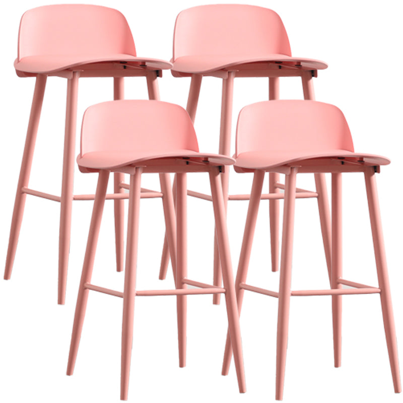 Scandinavian Plastic Counter Stools Low Back Indoor Bar Stools with Metal Footrest Pink 4 Piece Set Clearhalo 'Bar Furniture' 'Bar Stools' 'bar_stools' 'furn' 'furn_bar_stools' 'furniture_bar_stools' 'Kitchen & Dining Furniture' 'kitchen&dining_furn' 'kitchen' 'kitchen_furn' Furniture' 4392615