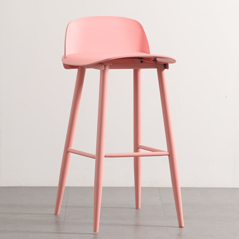 Scandinavian Plastic Counter Stools Low Back Indoor Bar Stools with Metal Footrest Pink 1 Piece Clearhalo 'Bar Furniture' 'Bar Stools' 'bar_stools' 'furn' 'furn_bar_stools' 'furniture_bar_stools' 'Kitchen & Dining Furniture' 'kitchen&dining_furn' 'kitchen' 'kitchen_furn' Furniture' 4392616