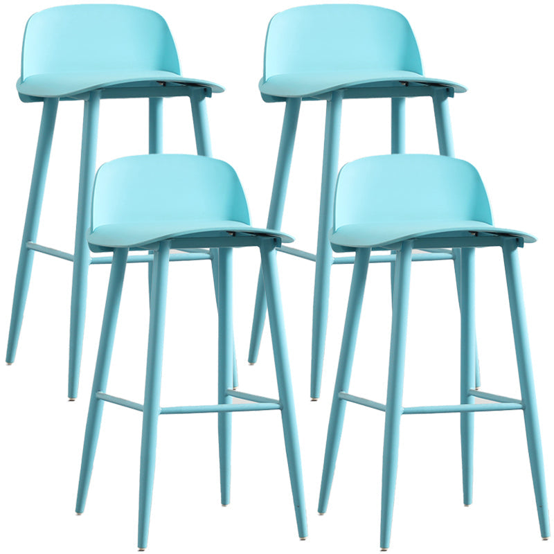 Scandinavian Plastic Counter Stools Low Back Indoor Bar Stools with Metal Footrest Blue 4 Piece Set Clearhalo 'Bar Furniture' 'Bar Stools' 'bar_stools' 'furn' 'furn_bar_stools' 'furniture_bar_stools' 'Kitchen & Dining Furniture' 'kitchen&dining_furn' 'kitchen' 'kitchen_furn' Furniture' 4392629
