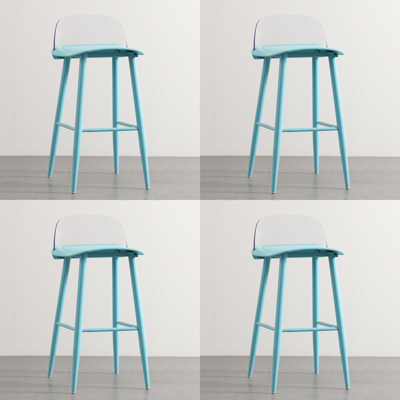 Scandinavian Plastic Counter Stools Low Back Indoor Bar Stools with Metal Footrest Blue-Clear 4 Piece Set Clearhalo 'Bar Furniture' 'Bar Stools' 'bar_stools' 'furn' 'furn_bar_stools' 'furniture_bar_stools' 'Kitchen & Dining Furniture' 'kitchen&dining_furn' 'kitchen' 'kitchen_furn' Furniture' 4392644