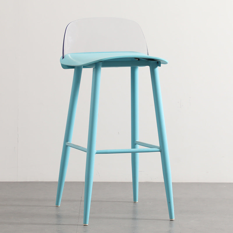 Scandinavian Plastic Counter Stools Low Back Indoor Bar Stools with Metal Footrest Blue-Clear 1 Piece Clearhalo 'Bar Furniture' 'Bar Stools' 'bar_stools' 'furn' 'furn_bar_stools' 'furniture_bar_stools' 'Kitchen & Dining Furniture' 'kitchen&dining_furn' 'kitchen' 'kitchen_furn' Furniture' 4392645