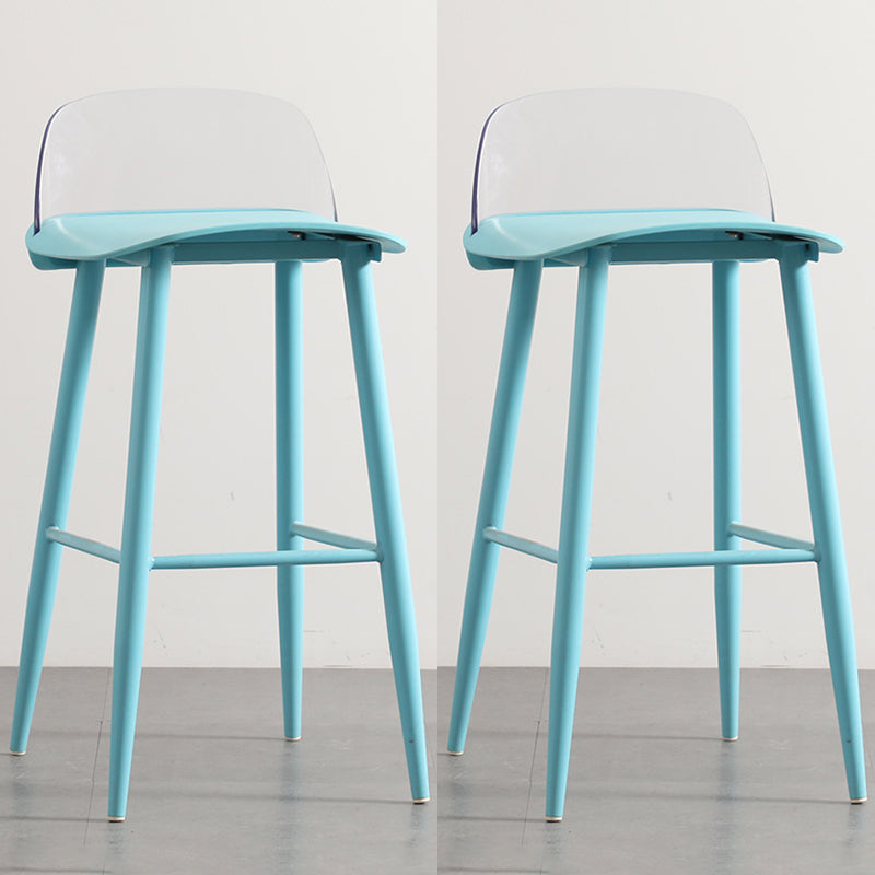 Scandinavian Plastic Counter Stools Low Back Indoor Bar Stools with Metal Footrest Blue-Clear 2 Piece Set Clearhalo 'Bar Furniture' 'Bar Stools' 'bar_stools' 'furn' 'furn_bar_stools' 'furniture_bar_stools' 'Kitchen & Dining Furniture' 'kitchen&dining_furn' 'kitchen' 'kitchen_furn' Furniture' 4392646