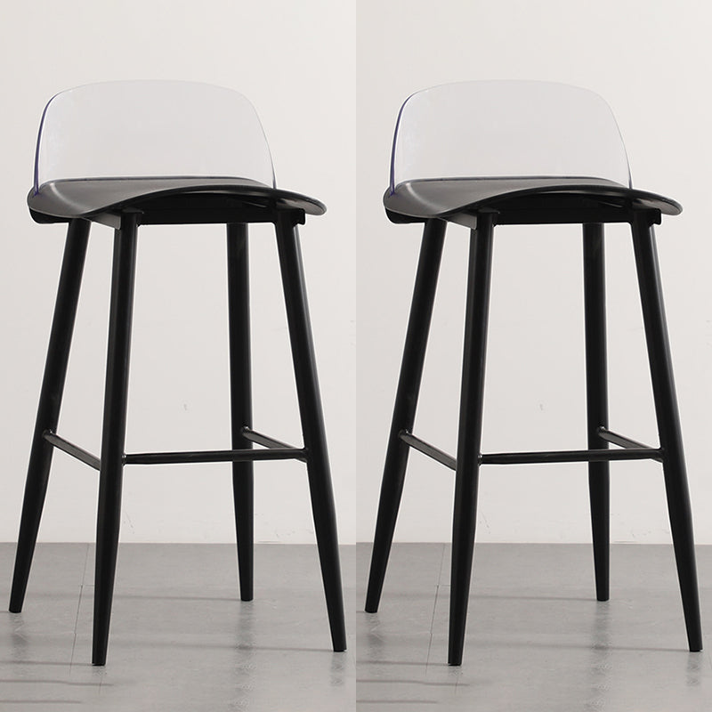 Scandinavian Plastic Counter Stools Low Back Indoor Bar Stools with Metal Footrest Black Clear 2 Piece Set Clearhalo 'Bar Furniture' 'Bar Stools' 'bar_stools' 'furn' 'furn_bar_stools' 'furniture_bar_stools' 'Kitchen & Dining Furniture' 'kitchen&dining_furn' 'kitchen' 'kitchen_furn' Furniture' 4392652