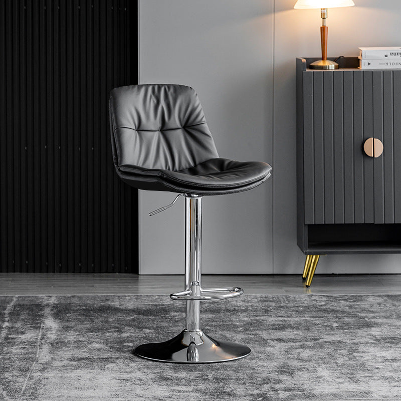 Adjustable Height Metal Leather Counter Stools Swivel Scandinavian Bar Stools Chrome Dark Gray 1 Piece Clearhalo 'Bar Furniture' 'Bar Stools' 'bar_stools' 'furn' 'furn_bar_stools' 'furniture_bar_stools' 'Kitchen & Dining Furniture' 'kitchen&dining_furn' 'kitchen' 'kitchen_furn' Furniture' 4392699