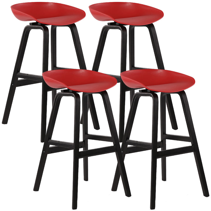 Wood Plastic Counter Stools Backless Scandinavian Bar Stools with Bucket Seat Black Red 4 Piece Set Clearhalo 'Bar Furniture' 'Bar Stools' 'bar_stools' 'furn' 'furn_bar_stools' 'furniture_bar_stools' 'Kitchen & Dining Furniture' 'kitchen&dining_furn' 'kitchen' 'kitchen_furn' Furniture' 4392826