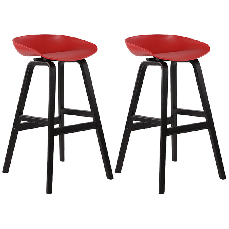 Wood Plastic Counter Stools Backless Scandinavian Bar Stools with Bucket Seat Black Red 2 Piece Set Clearhalo 'Bar Furniture' 'Bar Stools' 'bar_stools' 'furn' 'furn_bar_stools' 'furniture_bar_stools' 'Kitchen & Dining Furniture' 'kitchen&dining_furn' 'kitchen' 'kitchen_furn' Furniture' 4392830