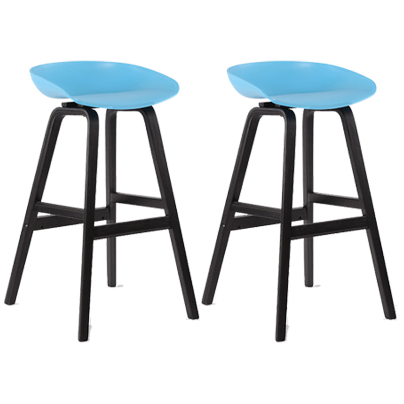 Wood Plastic Counter Stools Backless Scandinavian Bar Stools with Bucket Seat Black Blue 2 Piece Set Clearhalo 'Bar Furniture' 'Bar Stools' 'bar_stools' 'furn' 'furn_bar_stools' 'furniture_bar_stools' 'Kitchen & Dining Furniture' 'kitchen&dining_furn' 'kitchen' 'kitchen_furn' Furniture' 4392844