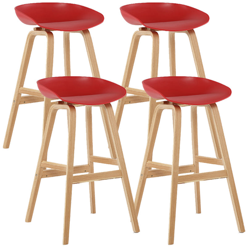 Wood Plastic Counter Stools Backless Scandinavian Bar Stools with Bucket Seat Natural Red 4 Piece Set Clearhalo 'Bar Furniture' 'Bar Stools' 'bar_stools' 'furn' 'furn_bar_stools' 'furniture_bar_stools' 'Kitchen & Dining Furniture' 'kitchen&dining_furn' 'kitchen' 'kitchen_furn' Furniture' 4392848