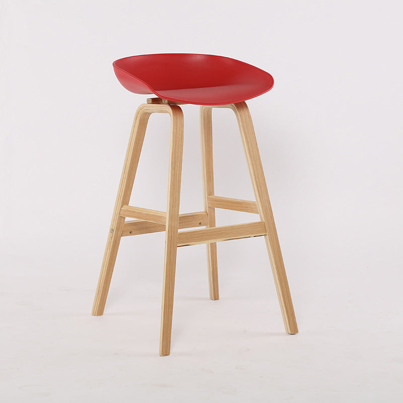Wood Plastic Counter Stools Backless Scandinavian Bar Stools with Bucket Seat Natural Red 1 Piece Clearhalo 'Bar Furniture' 'Bar Stools' 'bar_stools' 'furn' 'furn_bar_stools' 'furniture_bar_stools' 'Kitchen & Dining Furniture' 'kitchen&dining_furn' 'kitchen' 'kitchen_furn' Furniture' 4392849