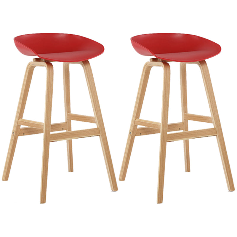 Wood Plastic Counter Stools Backless Scandinavian Bar Stools with Bucket Seat Natural Red 2 Piece Set Clearhalo 'Bar Furniture' 'Bar Stools' 'bar_stools' 'furn' 'furn_bar_stools' 'furniture_bar_stools' 'Kitchen & Dining Furniture' 'kitchen&dining_furn' 'kitchen' 'kitchen_furn' Furniture' 4392850