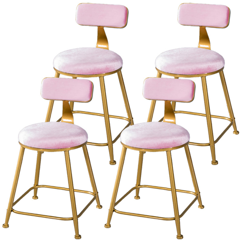 Scandinavian Style Barstool with Metal Leg Round Seat Counter Chair for Kitchen Pink 4 Piece Set Short Stool(18"H) Clearhalo 'Bar Furniture' 'Bar Stools' 'bar_stools' 'furn' 'furn_bar_stools' 'furniture_bar_stools' 'Kitchen & Dining Furniture' 'kitchen&dining_furn' 'kitchen' 'kitchen_furn' Furniture' 4392888