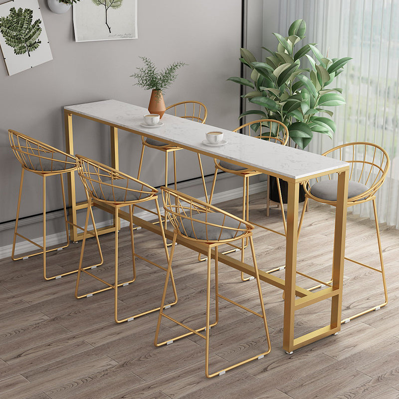 42-inch Height Cocktail Bar Table Glam Style Stone Top Bar Table for Living Room 86.6"L x 15.7"W x 41.3"H Without Chairs Clearhalo 'Bar Furniture' 'Bar Tables' 'bar_tables' 'furn' 'furn_bar_tables' 'Furniture' 'furniture_bar_tables' 'Kitchen & Dining Furniture' 'kitchen&dining_furn' 'kitchen' 4393071