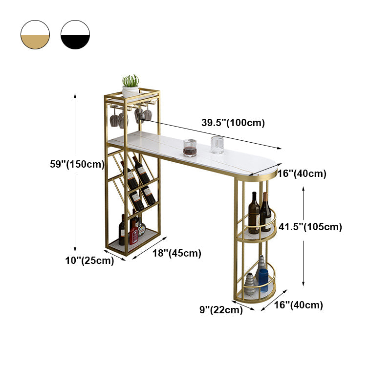 Glam Iron Bar Table Faux Marble White Top 41.3"H Bistro Table with Wine Glass Holders Clearhalo 'Bar Furniture' 'Bar Tables' 'bar_tables' 'furn' 'furn_bar_tables' 'Furniture' 'furniture_bar_tables' 'Kitchen & Dining Furniture' 'kitchen&dining_furn' 'kitchen' 4393094