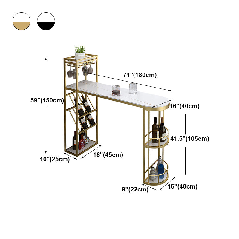 Glam Iron Bar Table Faux Marble White Top 41.3"H Bistro Table with Wine Glass Holders Clearhalo 'Bar Furniture' 'Bar Tables' 'bar_tables' 'furn' 'furn_bar_tables' 'Furniture' 'furniture_bar_tables' 'Kitchen & Dining Furniture' 'kitchen&dining_furn' 'kitchen' 4393098
