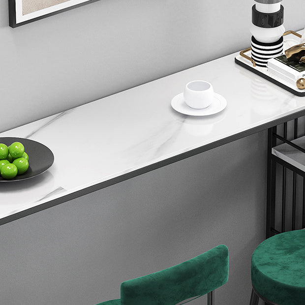 Industrial Iron Bar Table Faux Marble White Specialty Top 41.3"H Bistro Table with Storage Clearhalo 'Bar Furniture' 'Bar Tables' 'bar_tables' 'furn' 'furn_bar_tables' 'Furniture' 'furniture_bar_tables' 'Kitchen & Dining Furniture' 'kitchen&dining_furn' 'kitchen' 4393104