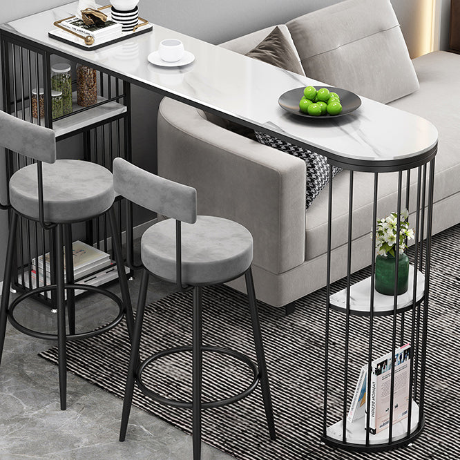 Industrial Iron Bar Table Faux Marble White Specialty Top 41.3"H Bistro Table with Storage Clearhalo 'Bar Furniture' 'Bar Tables' 'bar_tables' 'furn' 'furn_bar_tables' 'Furniture' 'furniture_bar_tables' 'Kitchen & Dining Furniture' 'kitchen&dining_furn' 'kitchen' 4393105