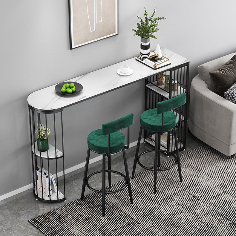 Industrial Iron Bar Table Faux Marble White Specialty Top 41.3"H Bistro Table with Storage Clearhalo 'Bar Furniture' 'Bar Tables' 'bar_tables' 'furn' 'furn_bar_tables' 'Furniture' 'furniture_bar_tables' 'Kitchen & Dining Furniture' 'kitchen&dining_furn' 'kitchen' 4393108