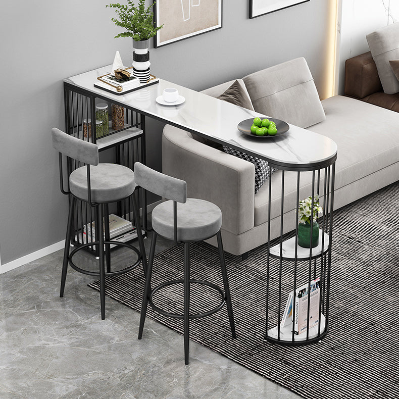 Industrial Iron Bar Table Faux Marble White Specialty Top 41.3"H Bistro Table with Storage Clearhalo 'Bar Furniture' 'Bar Tables' 'bar_tables' 'furn' 'furn_bar_tables' 'Furniture' 'furniture_bar_tables' 'Kitchen & Dining Furniture' 'kitchen&dining_furn' 'kitchen' 4393109