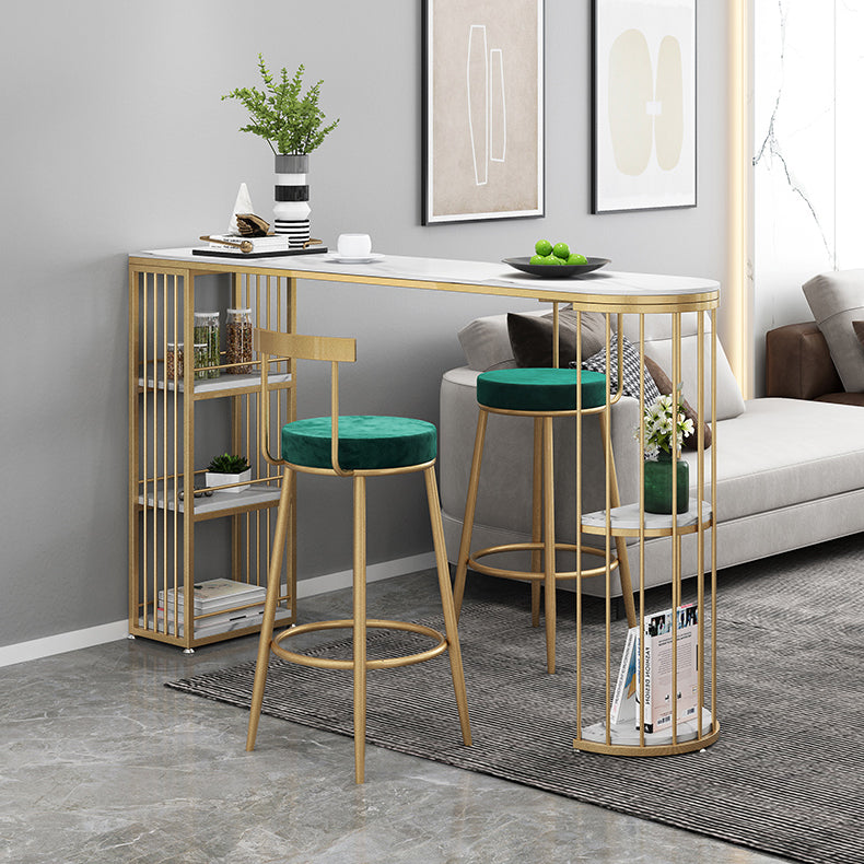 Industrial Iron Bar Table Faux Marble White Specialty Top 41.3"H Bistro Table with Storage Clearhalo 'Bar Furniture' 'Bar Tables' 'bar_tables' 'furn' 'furn_bar_tables' 'Furniture' 'furniture_bar_tables' 'Kitchen & Dining Furniture' 'kitchen&dining_furn' 'kitchen' 4393110