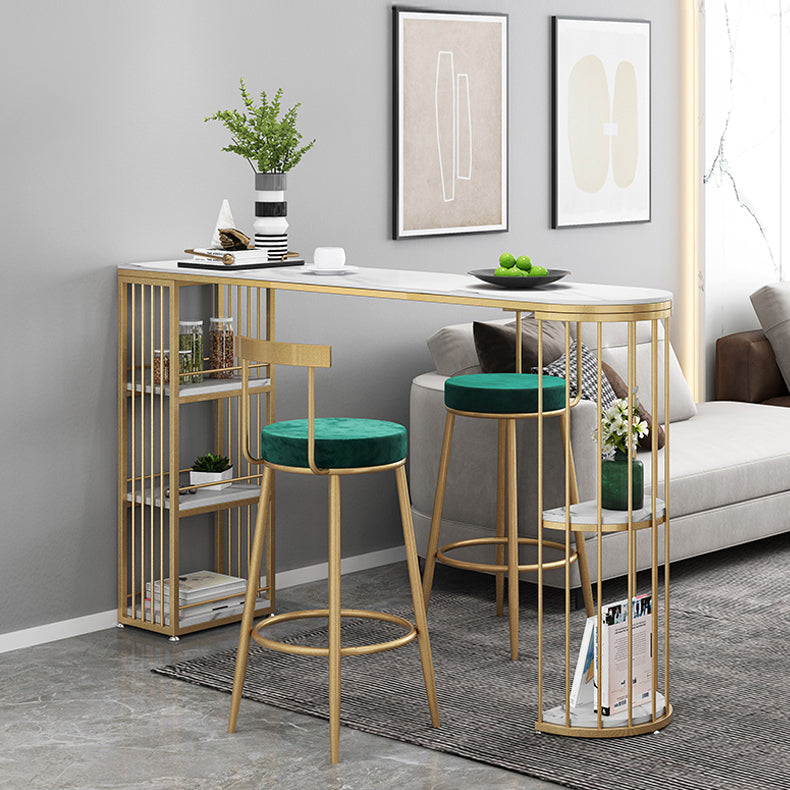 Industrial Iron Bar Table Faux Marble White Specialty Top 41.3"H Bistro Table with Storage Clearhalo 'Bar Furniture' 'Bar Tables' 'bar_tables' 'furn' 'furn_bar_tables' 'Furniture' 'furniture_bar_tables' 'Kitchen & Dining Furniture' 'kitchen&dining_furn' 'kitchen' 4393111