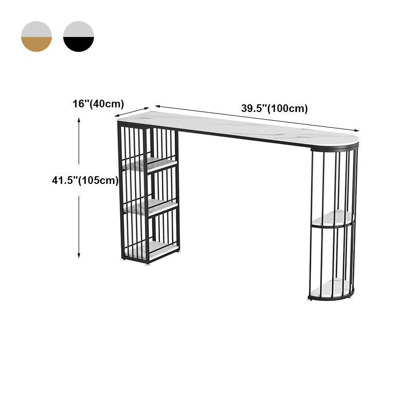 Industrial Iron Bar Table Faux Marble White Specialty Top 41.3"H Bistro Table with Storage Clearhalo 'Bar Furniture' 'Bar Tables' 'bar_tables' 'furn' 'furn_bar_tables' 'Furniture' 'furniture_bar_tables' 'Kitchen & Dining Furniture' 'kitchen&dining_furn' 'kitchen' 4393112