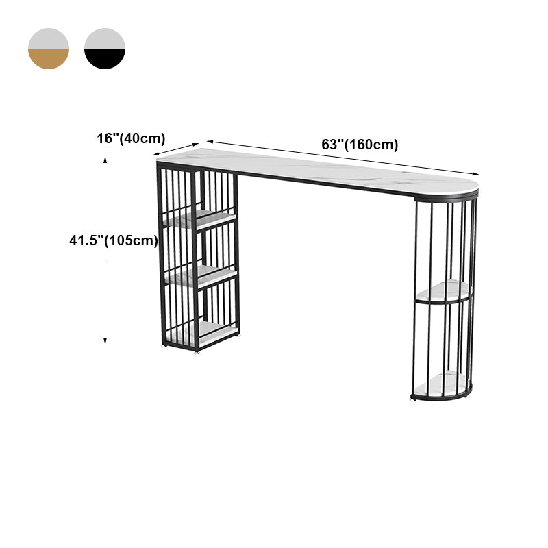 Industrial Iron Bar Table Faux Marble White Specialty Top 41.3"H Bistro Table with Storage Clearhalo 'Bar Furniture' 'Bar Tables' 'bar_tables' 'furn' 'furn_bar_tables' 'Furniture' 'furniture_bar_tables' 'Kitchen & Dining Furniture' 'kitchen&dining_furn' 'kitchen' 4393115