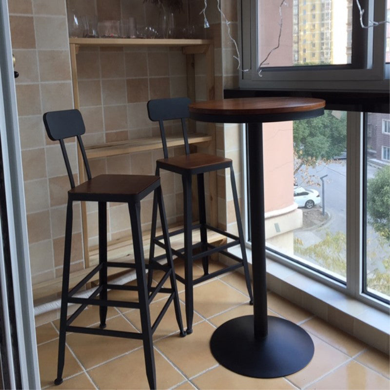 Industrial Style Black Iron Bar Table Brown Wood Top Bistro Table for Cafe Clearhalo 'Bar Furniture' 'Bar Tables' 'bar_tables' 'furn' 'furn_bar_tables' 'Furniture' 'furniture_bar_tables' 'Kitchen & Dining Furniture' 'kitchen&dining_furn' 'kitchen' 4393135