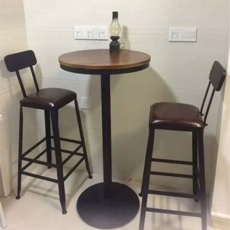 Industrial Style Black Iron Bar Table Brown Wood Top Bistro Table for Cafe Clearhalo 'Bar Furniture' 'Bar Tables' 'bar_tables' 'furn' 'furn_bar_tables' 'Furniture' 'furniture_bar_tables' 'Kitchen & Dining Furniture' 'kitchen&dining_furn' 'kitchen' 4393139