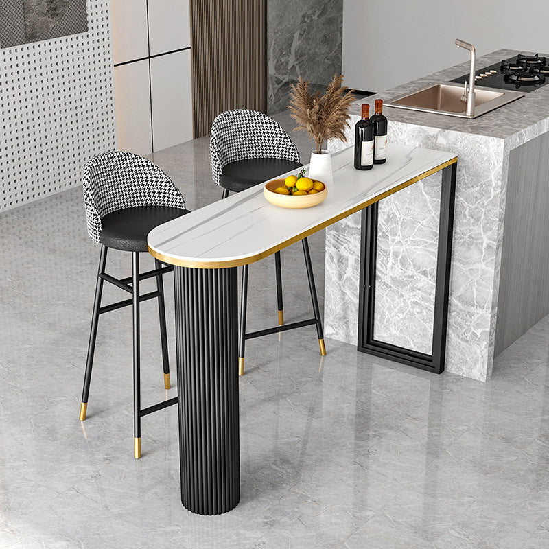 Industrial Bar Table Stone Top Pub Table with Iron Base for Dining Room 70.9"L x 15.7"W x 41.3"H White Without Chairs Clearhalo 'Bar Furniture' 'Bar Tables' 'bar_tables' 'furn' 'furn_bar_tables' 'Furniture' 'furniture_bar_tables' 'Kitchen & Dining Furniture' 'kitchen&dining_furn' 'kitchen' 4393164
