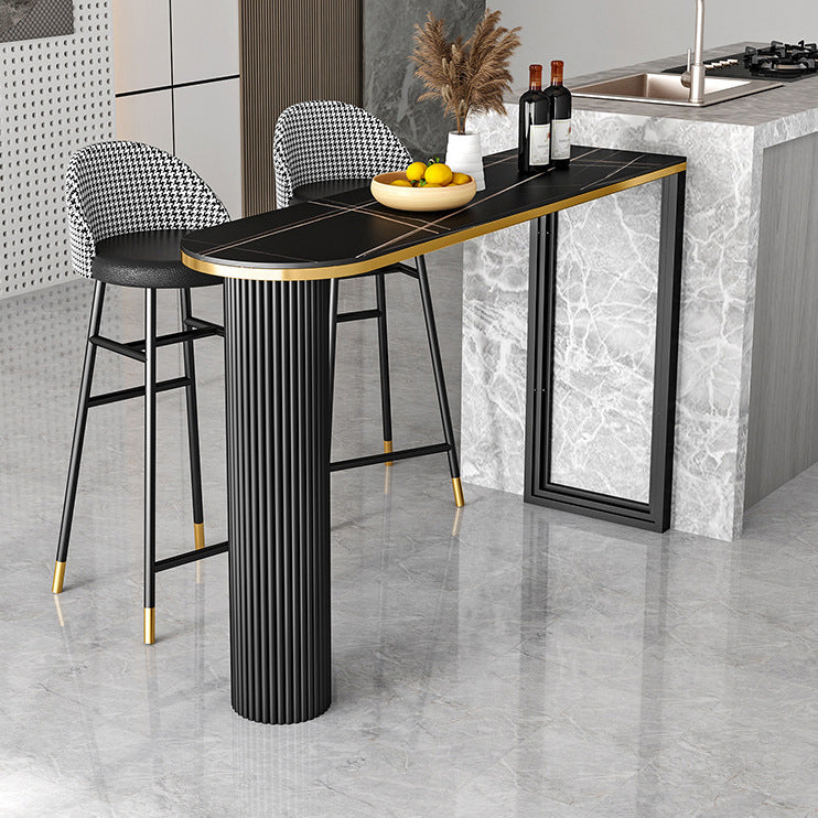 Industrial Bar Table Stone Top Pub Table with Iron Base for Dining Room Clearhalo 'Bar Furniture' 'Bar Tables' 'bar_tables' 'furn' 'furn_bar_tables' 'Furniture' 'furniture_bar_tables' 'Kitchen & Dining Furniture' 'kitchen&dining_furn' 'kitchen' 4393173