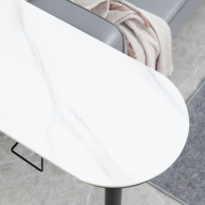 Glam White Stone Bistro Table Indoor Iron Double Pedestal Bar Dining Table with Wine Rack Clearhalo 'Bar Furniture' 'Bar Tables' 'bar_tables' 'furn' 'furn_bar_tables' 'Furniture' 'furniture_bar_tables' 'Kitchen & Dining Furniture' 'kitchen&dining_furn' 'kitchen' 4393187