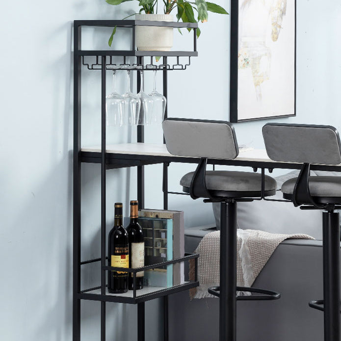 Glam White Stone Bistro Table Indoor Iron Double Pedestal Bar Dining Table with Wine Rack Clearhalo 'Bar Furniture' 'Bar Tables' 'bar_tables' 'furn' 'furn_bar_tables' 'Furniture' 'furniture_bar_tables' 'Kitchen & Dining Furniture' 'kitchen&dining_furn' 'kitchen' 4393189