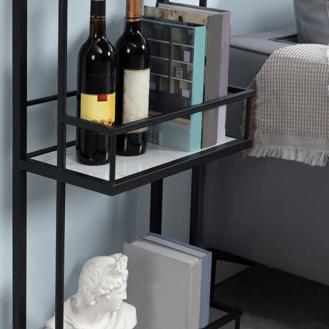 Glam White Stone Bistro Table Indoor Iron Double Pedestal Bar Dining Table with Wine Rack Clearhalo 'Bar Furniture' 'Bar Tables' 'bar_tables' 'furn' 'furn_bar_tables' 'Furniture' 'furniture_bar_tables' 'Kitchen & Dining Furniture' 'kitchen&dining_furn' 'kitchen' 4393190