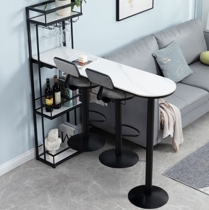 Glam White Stone Bistro Table Indoor Iron Double Pedestal Bar Dining Table with Wine Rack Clearhalo 'Bar Furniture' 'Bar Tables' 'bar_tables' 'furn' 'furn_bar_tables' 'Furniture' 'furniture_bar_tables' 'Kitchen & Dining Furniture' 'kitchen&dining_furn' 'kitchen' 4393194