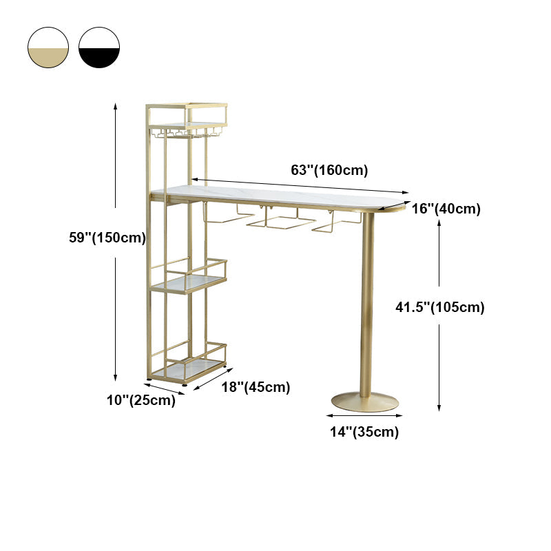 Glam White Stone Bistro Table Indoor Iron Double Pedestal Bar Dining Table with Wine Rack Clearhalo 'Bar Furniture' 'Bar Tables' 'bar_tables' 'furn' 'furn_bar_tables' 'Furniture' 'furniture_bar_tables' 'Kitchen & Dining Furniture' 'kitchen&dining_furn' 'kitchen' 4393198
