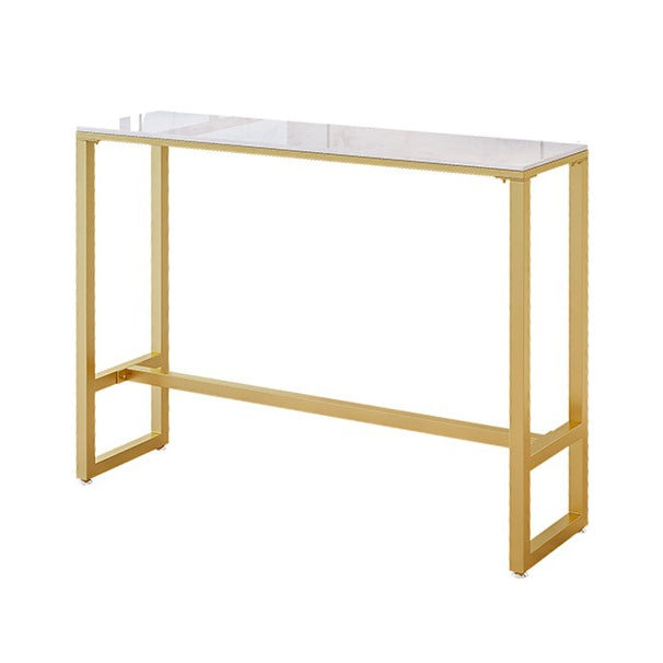 Modern Rectangle Bar Dining Table White Top Bar Height Table with Iron Base in Gold Without Chairs Clearhalo 'Bar Furniture' 'Bar Tables' 'bar_tables' 'furn' 'furn_bar_tables' 'Furniture' 'furniture_bar_tables' 'Kitchen & Dining Furniture' 'kitchen&dining_furn' 'kitchen' 4393204