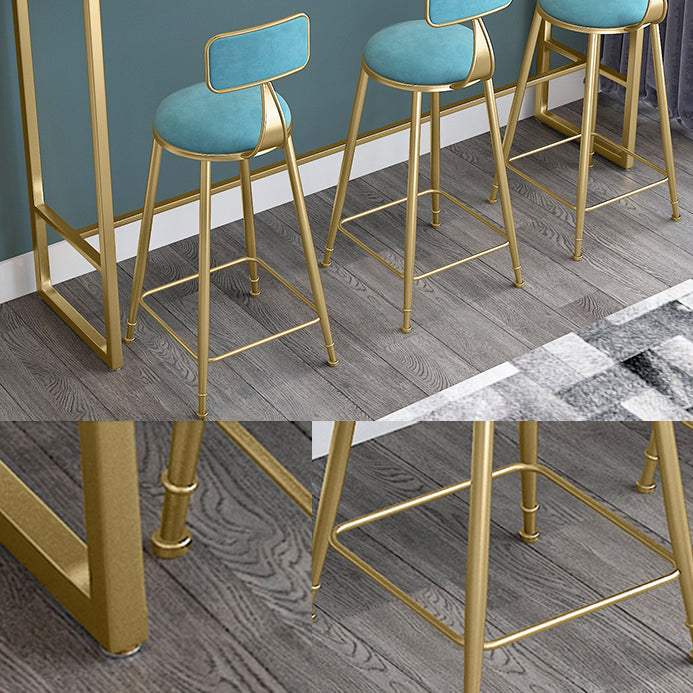 Modern Rectangle Bar Dining Table White Top Bar Height Table with Iron Base in Gold Clearhalo 'Bar Furniture' 'Bar Tables' 'bar_tables' 'furn' 'furn_bar_tables' 'Furniture' 'furniture_bar_tables' 'Kitchen & Dining Furniture' 'kitchen&dining_furn' 'kitchen' 4393207