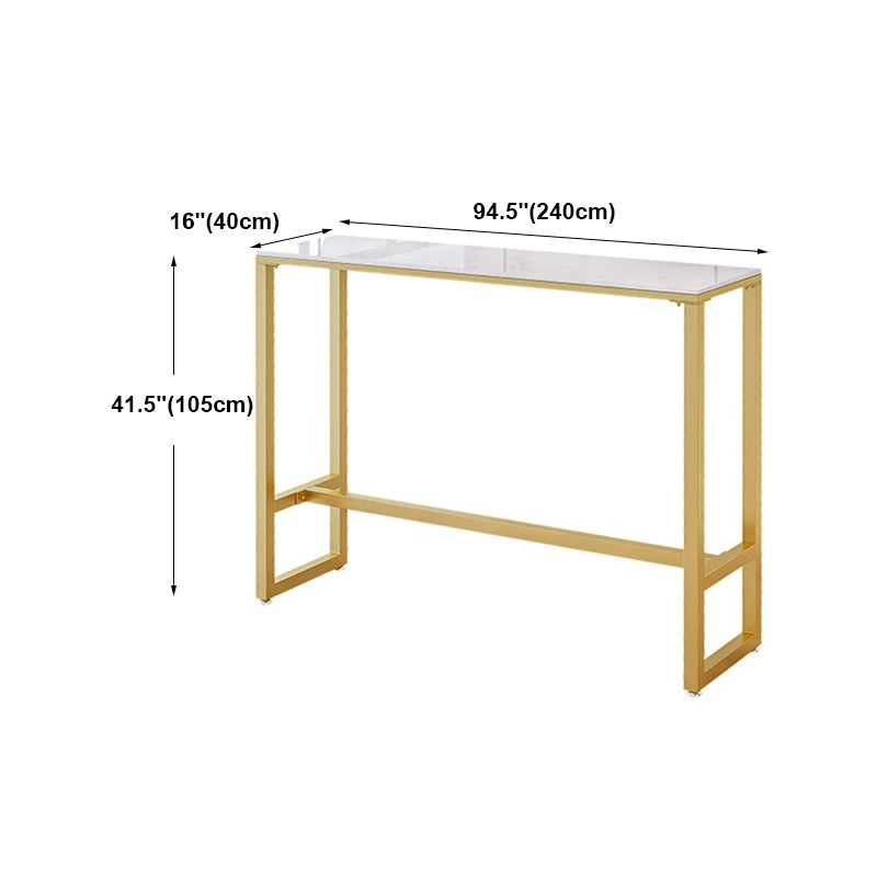 Modern Rectangle Bar Dining Table White Top Bar Height Table with Iron Base in Gold Clearhalo 'Bar Furniture' 'Bar Tables' 'bar_tables' 'furn' 'furn_bar_tables' 'Furniture' 'furniture_bar_tables' 'Kitchen & Dining Furniture' 'kitchen&dining_furn' 'kitchen' 4393216