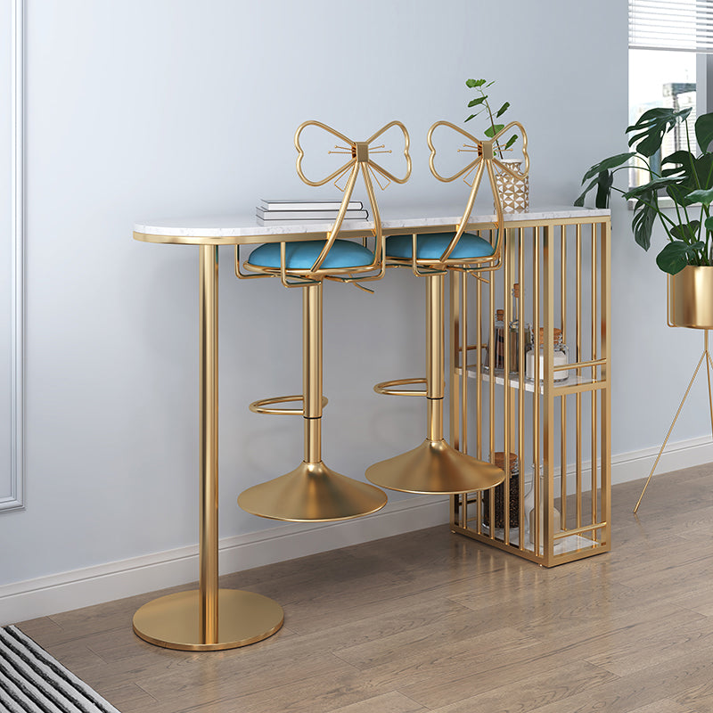 Glam White Faux Marble Pub Bar Table Iron Double Pedestal Bar Dining Table with 2-Shelf 78.7"L x 15.7"W x 41.3"H Without Chairs Clearhalo 'Bar Furniture' 'Bar Tables' 'bar_tables' 'furn' 'furn_bar_tables' 'Furniture' 'furniture_bar_tables' 'Kitchen & Dining Furniture' 'kitchen&dining_furn' 'kitchen' 4393221